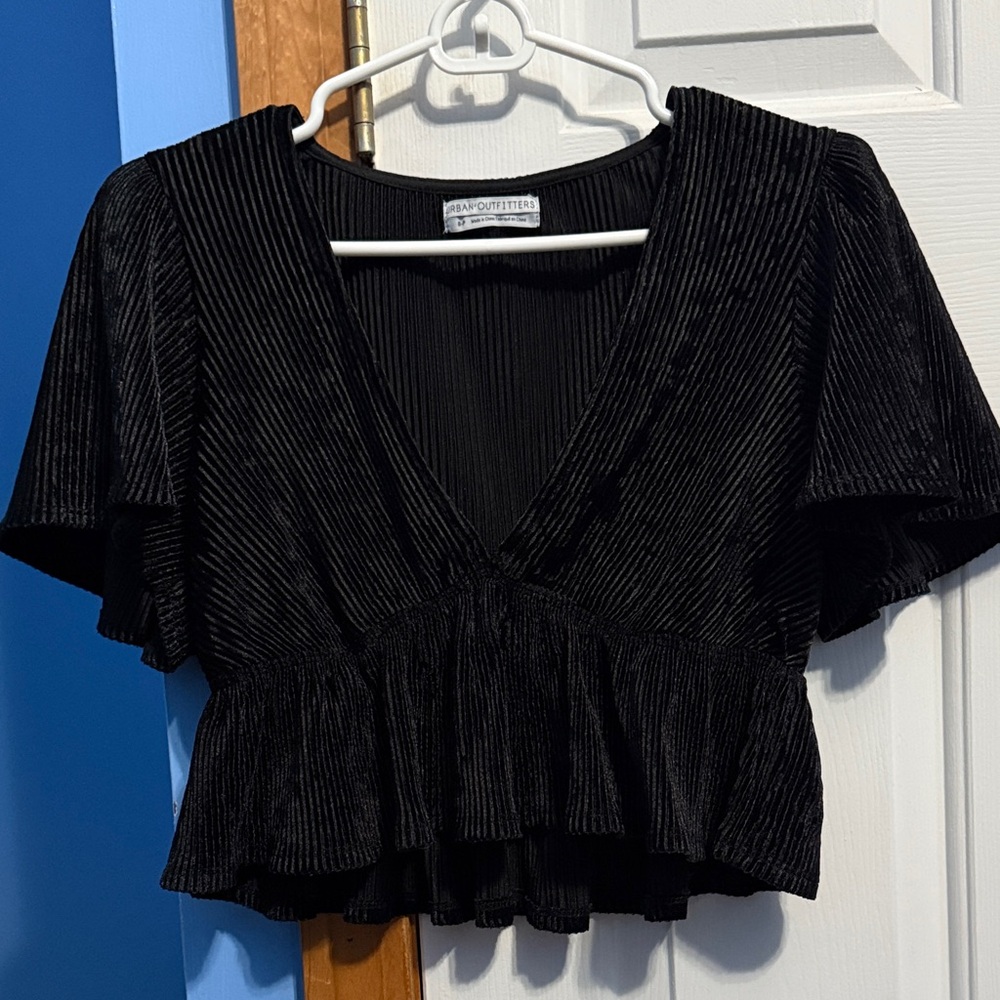 Urban Outfitters Black Ruffle Sleeve Top